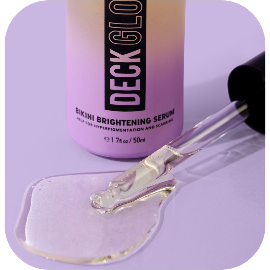 Deck Glow Bikini Brightening Serum. An oil serum that helps with the appearance of hyperpigmentation or scarring in the bikini area or other areas where you wax or shave. Helps to even the appearance of skin tone and minimize the appearance of scars.