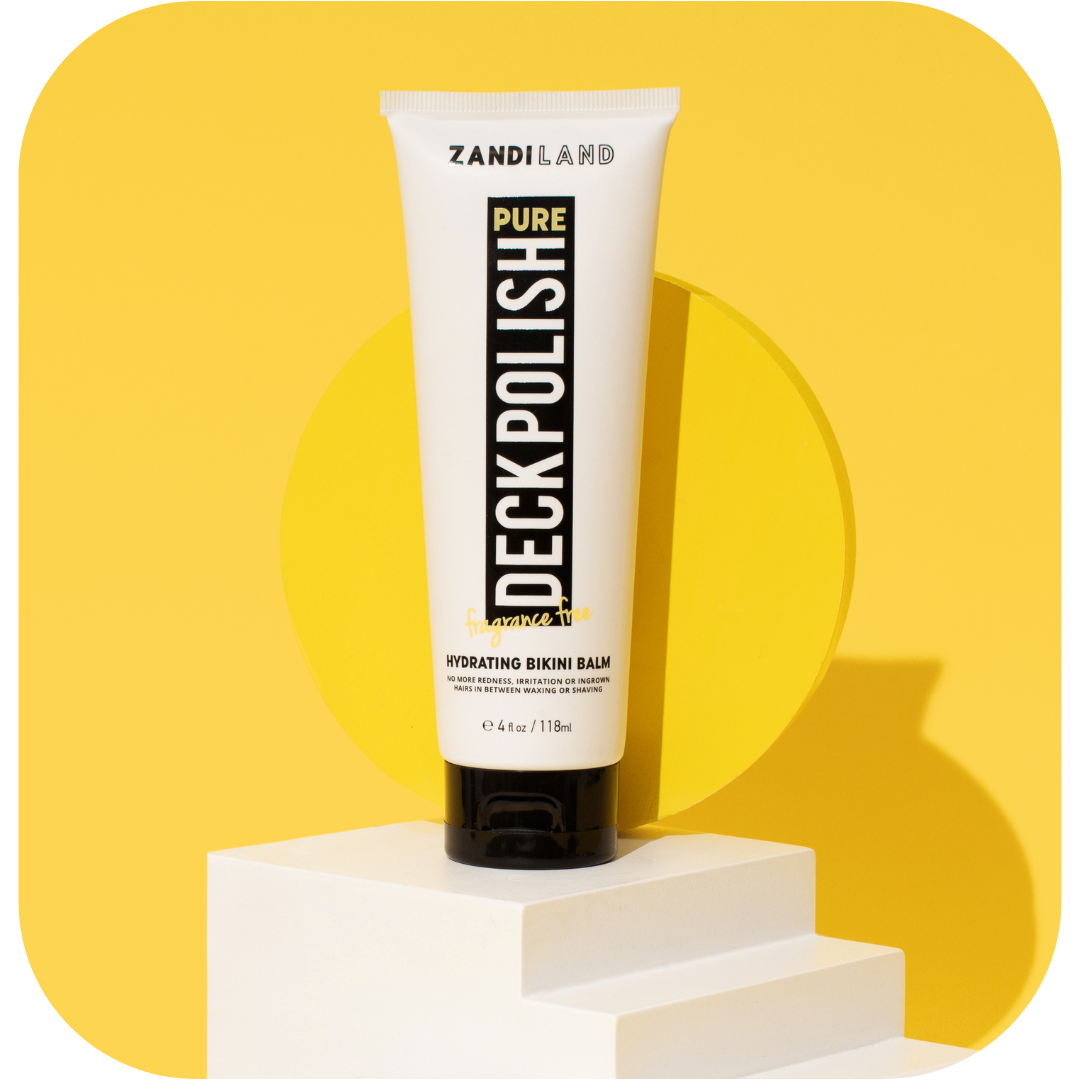 Deck Polish Hydrating Bikini Balm for help with ingrown hairs, redness and irritation after waxing or shaving. Moisturize your skin in between waxing and shaving to get the best results from your hair removal. Hydrates and illuminates skin.